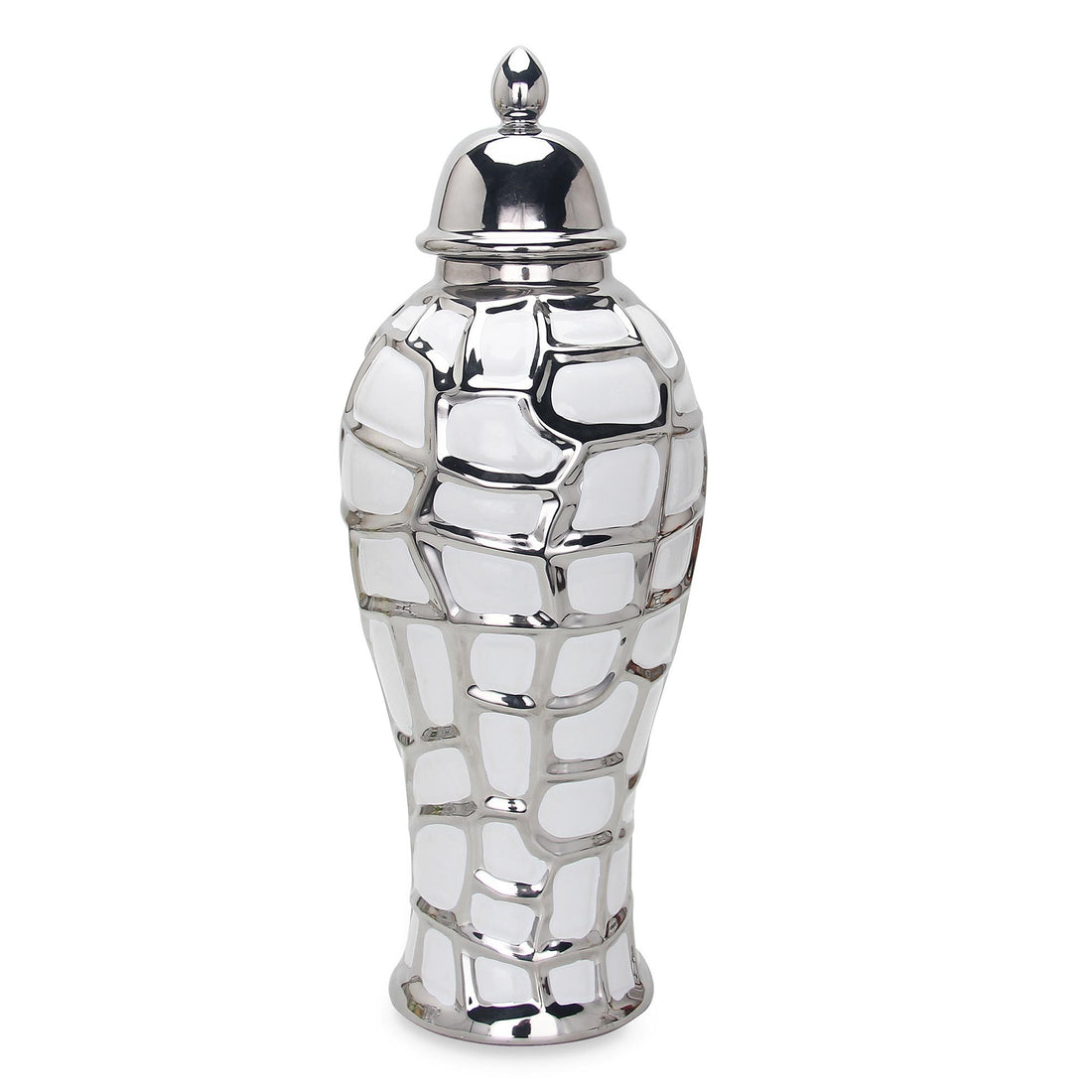 Regal White And Silver Ceramic Decorative Ginger Jar White Ceramic