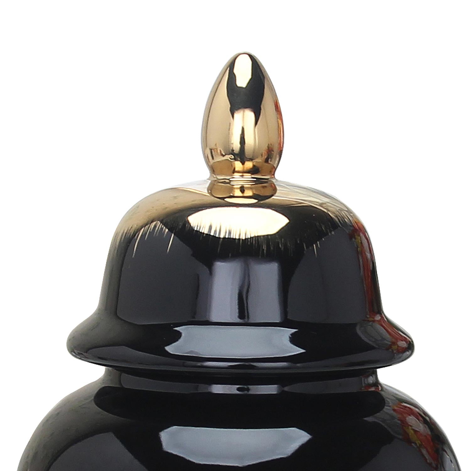 Regal Black Gilded Ginger Jar With Removable Lid Black Ceramic