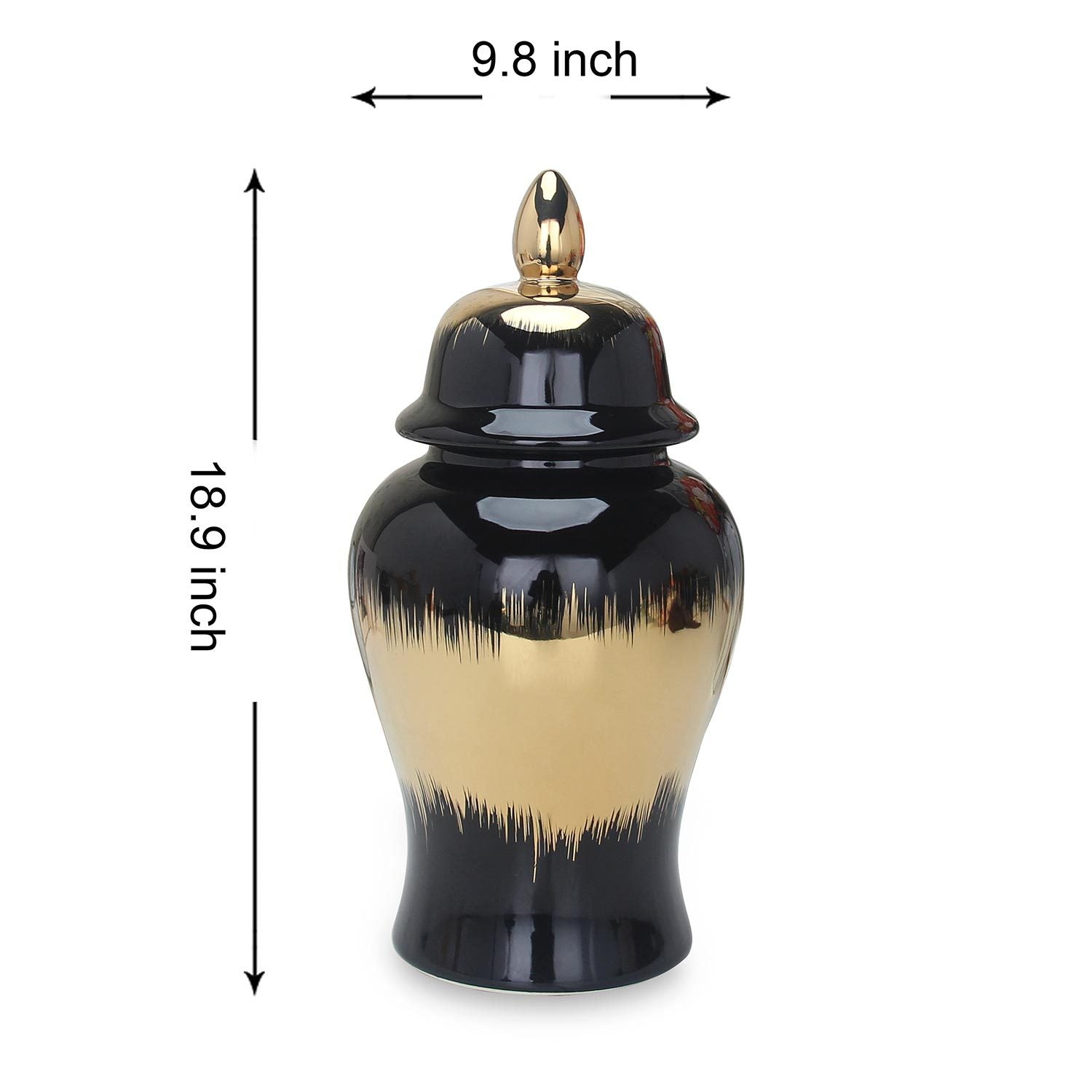 Regal Black Gilded Ginger Jar With Removable Lid Black Ceramic