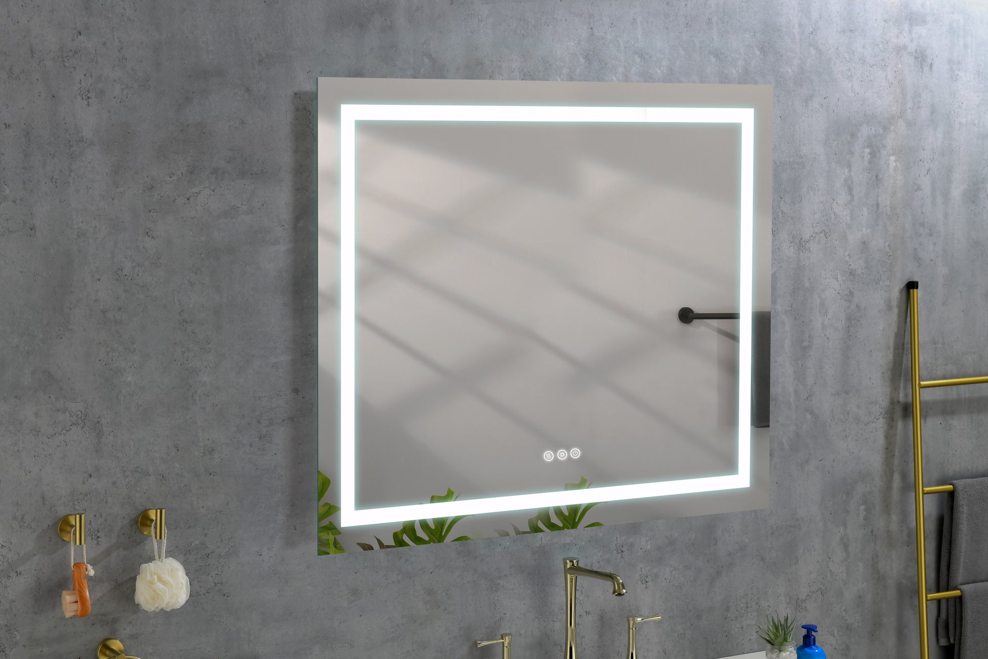 36X 36Inch Led Mirror Bathroom Vanity Mirrors With Lights, Wall Mounted Anti Fog Memory Large Dimmable Front Light Makeup Mirror White Aluminum