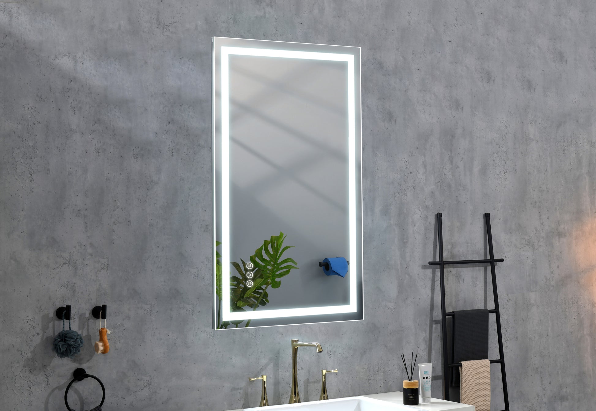 36*30In Led Mirror For Bathroom With Lights,Dimmable,Anti Fog,Lighted Bathroom Mirror With Smart Touch Button,Memory Function Horizontal Vertical White Aluminum