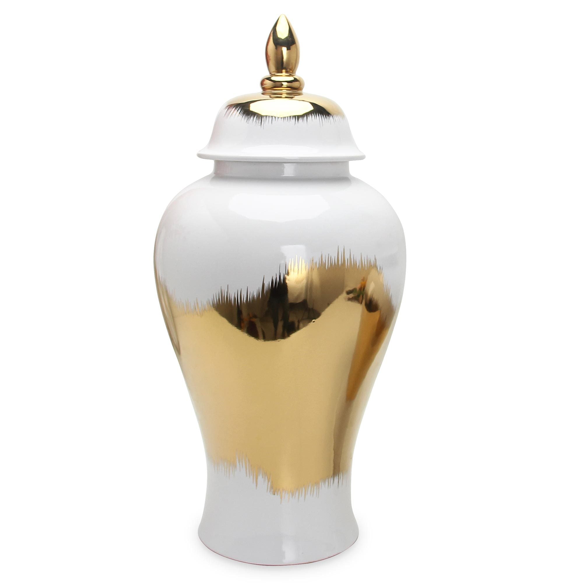 Regal White Gilded Ginger Jar With Removable Lid White Ceramic