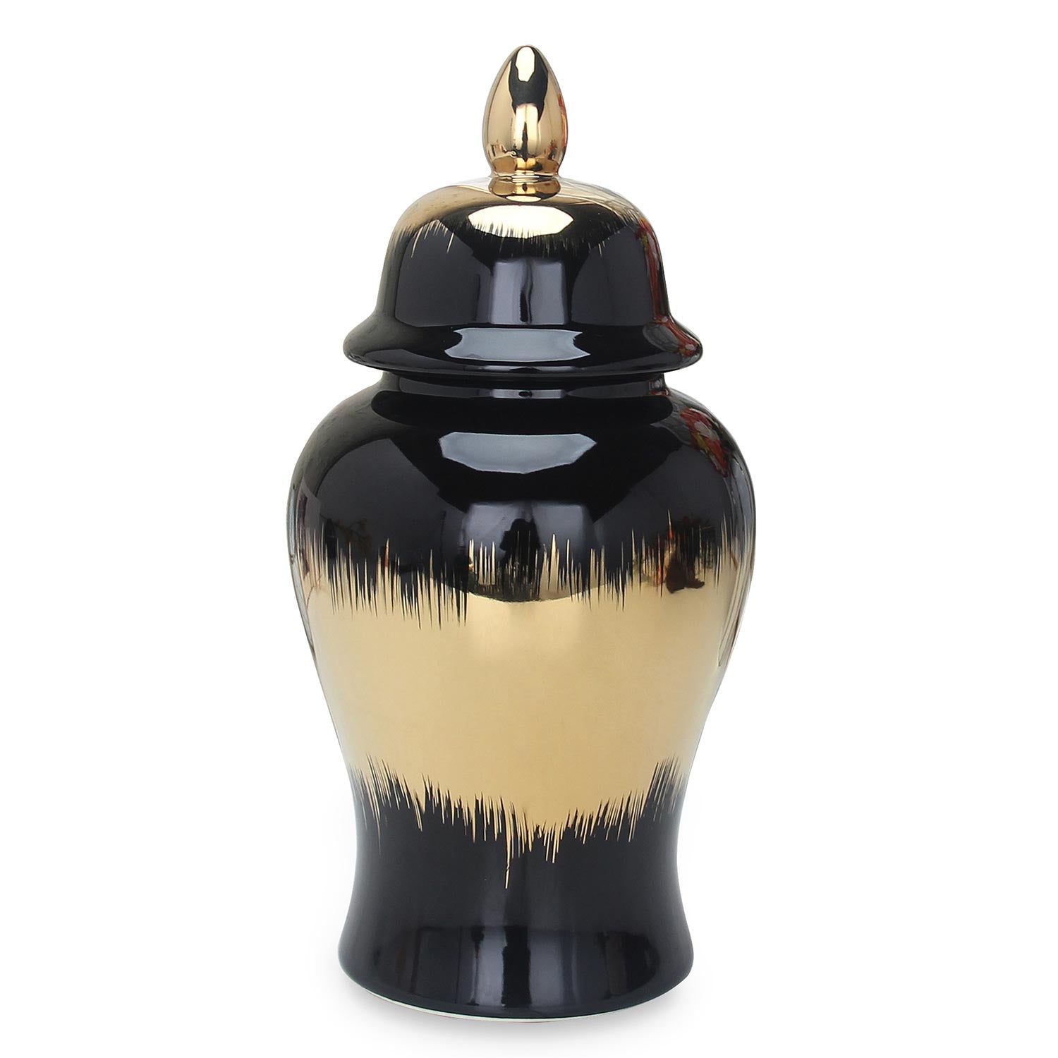 Regal Black Gilded Ginger Jar With Removable Lid Black Ceramic