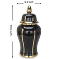 Black Linear Gilded Ginger Jar With Removable Lid Black Ceramic