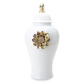 White Ginger Jar With Gilded Flower Timeless Home Decor White Ceramic