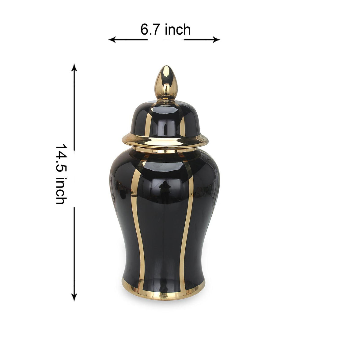 Black Linear Gilded Ginger Jar With Removable Lid Black Ceramic