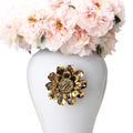 White Ginger Jar With Gilded Flower Timeless Home Decor White Ceramic