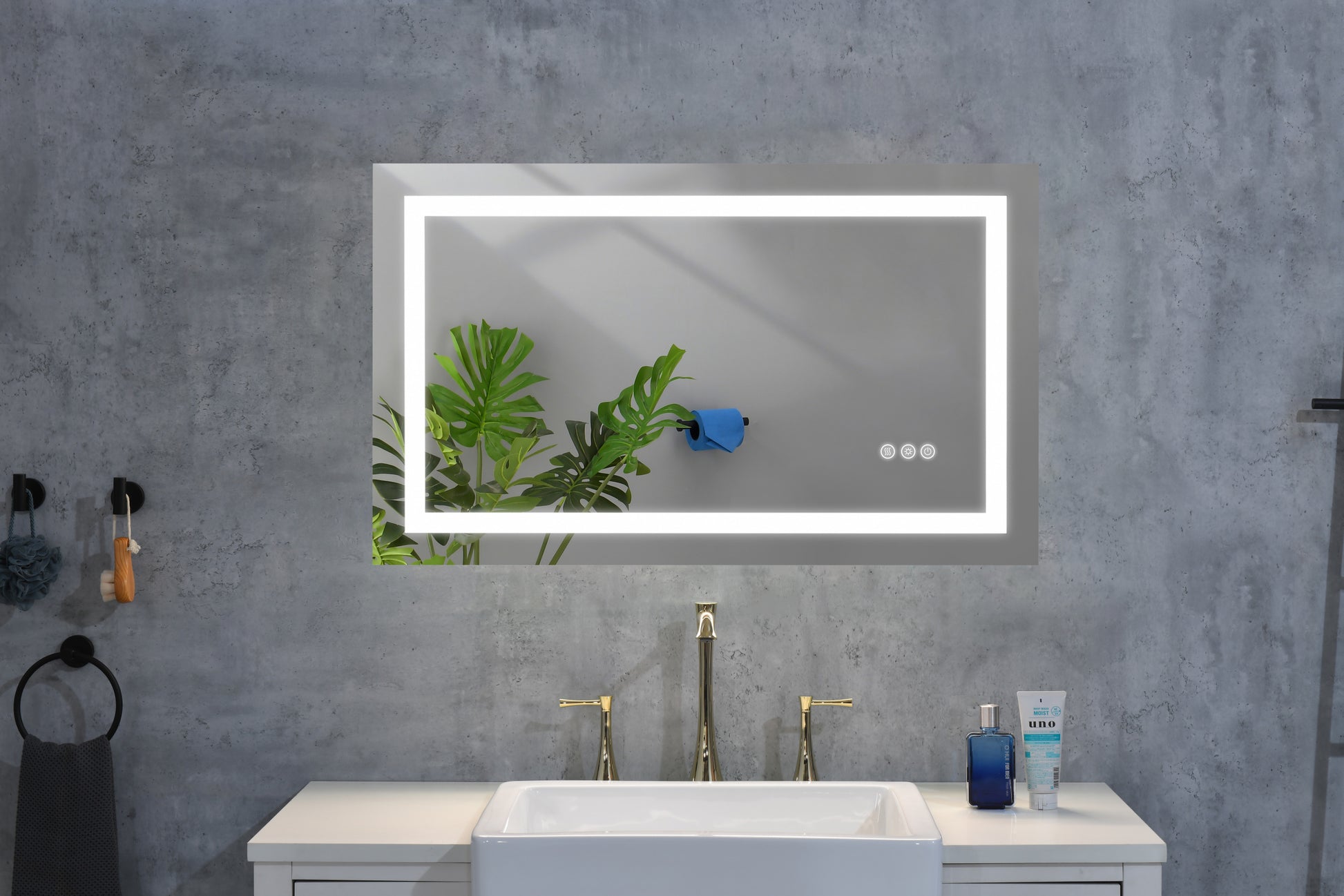 Led Bathroom Mirror 36 "X28" With Front And Backlight, Large Dimmable Wall Mirrors With Anti Fog, Memory,3 Colors, Led Vanity Mirror White Aluminium