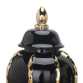 Elegant Black Ceramic Ginger Jar Vase With Gold Accents And Removable Lid Timeless Home Decor Black Ceramic