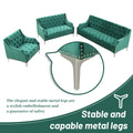 Modern Three Piece Sofa Set With Metal Legs, Buttoned Tufted Backrest, Frosted Velvet Upholstered Sofa Set Including Three Seater Sofa, Double Seater And Living Room Furniture Set Single Chair Green Foam Polyester