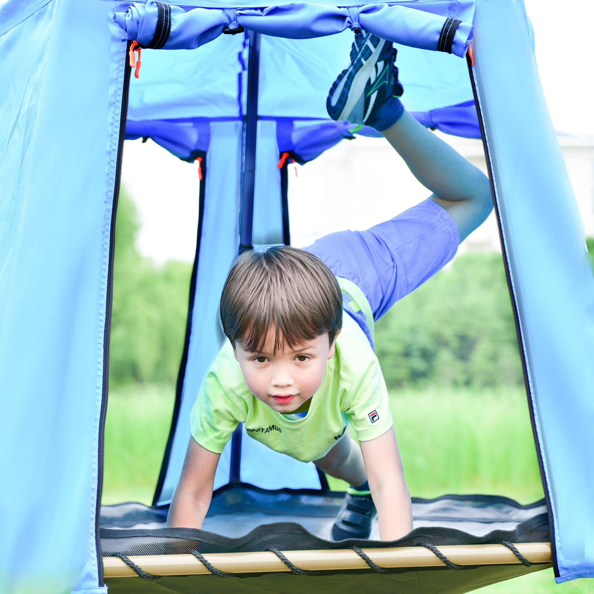 Kids Climbing Dome With Canopy And Playmat 10 Ft Jungle Gym Geometric Playground Dome Climber Play Center, Rust & Uv Resistant Steel Supporting 1000 Lbs Blue Metal Outdoor