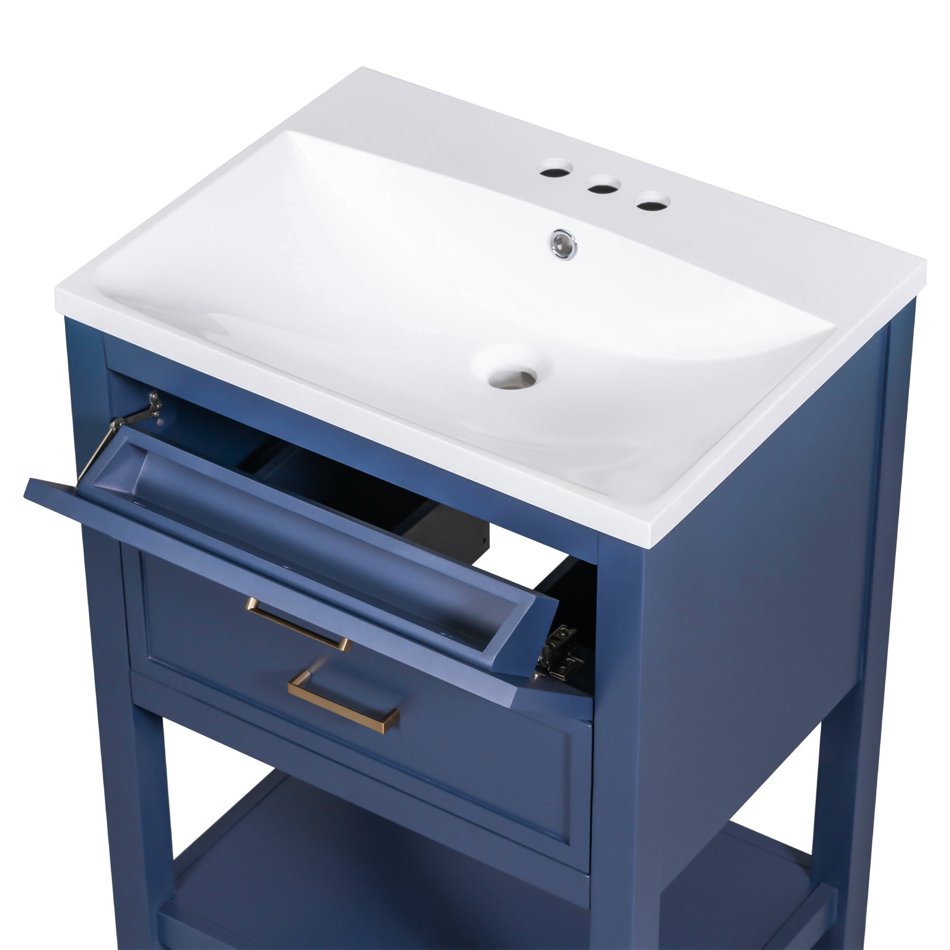 24'' Bathroom Vanity With Top Sink, Modern Bathroom Storage Cabinet With 2 Drawers, Single Sink Bathroom Vanity Blue Mdf