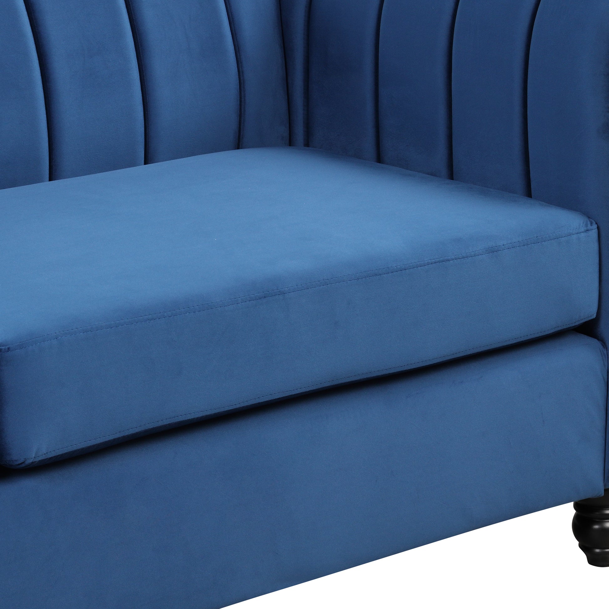 82.5" Modern Sofa Dutch Fluff Upholstered Sofa With Solid Wood Legs, Buttoned Tufted Backrest,Blue Blue Foam Polyester