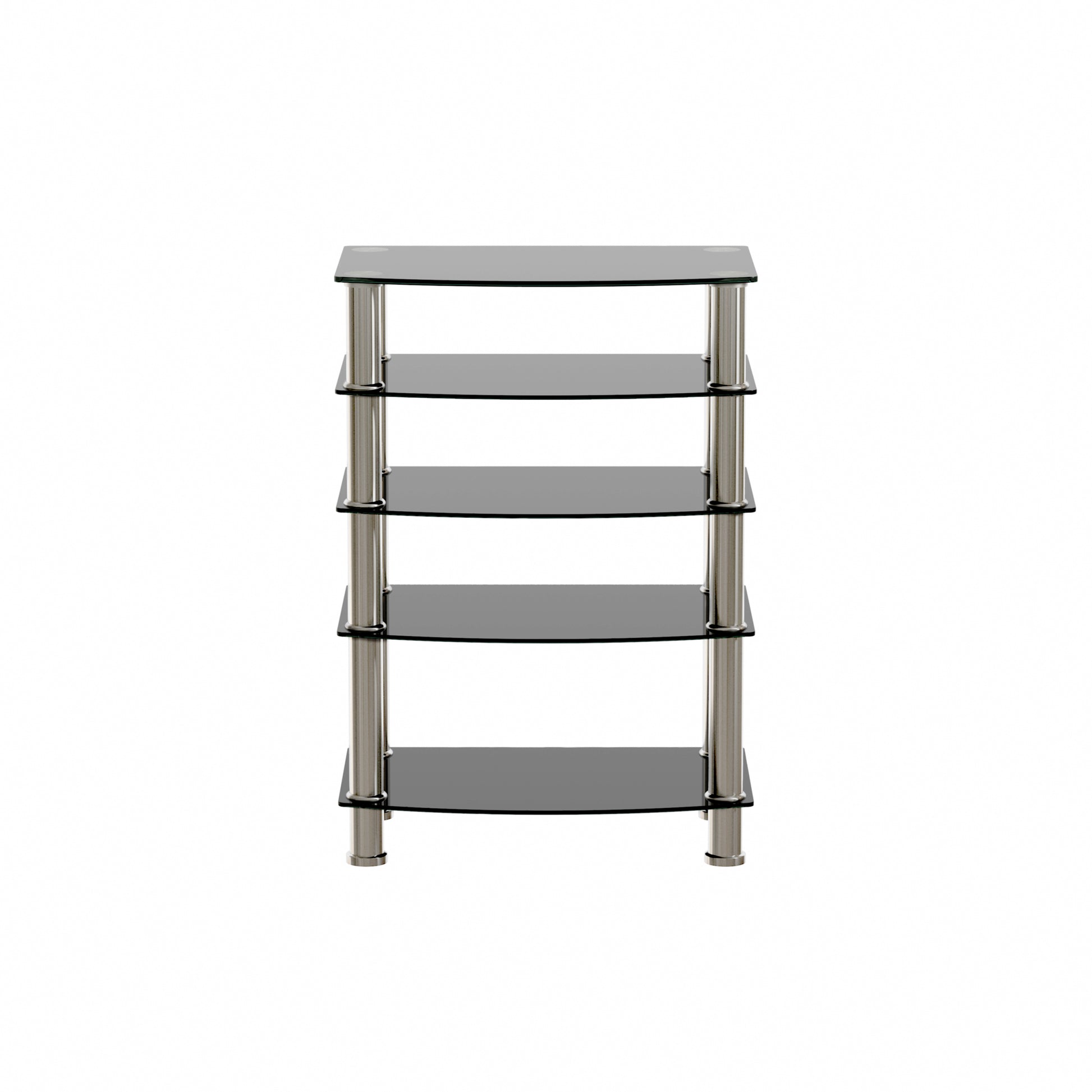 5 Tier Tempered Glass Side Table Stainless Steel Frame End Table For Living Room, Bedroom, Black Black Tempered Glass