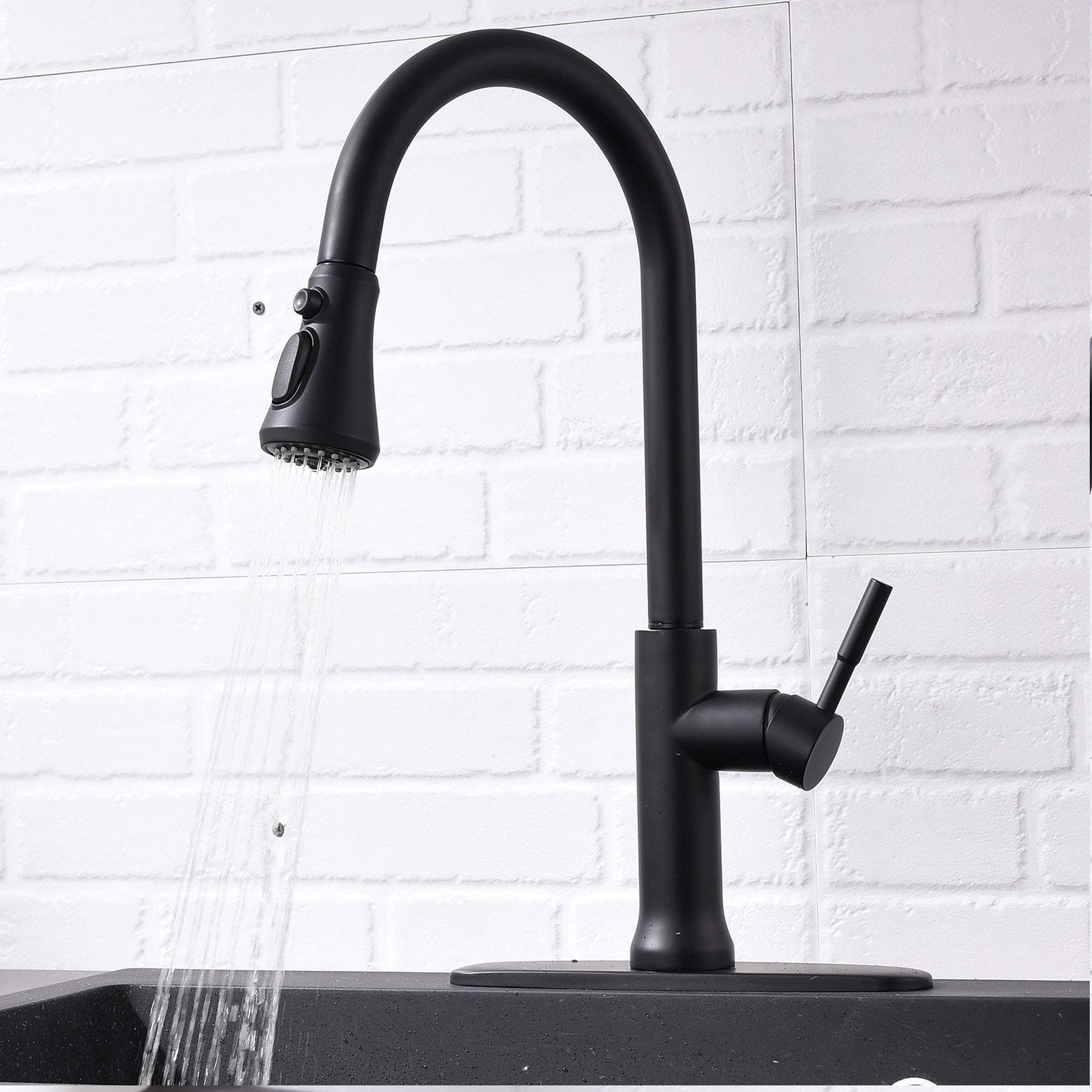 Touch On Kitchen Faucet With Pull Down Sprayer Single Handle Brass Touch Activated Kitchen Sink Faucet With 2 Way Pull Out Sprayer, Matte Black Black Kitchen Classic,Contemporary Ceramic Brass