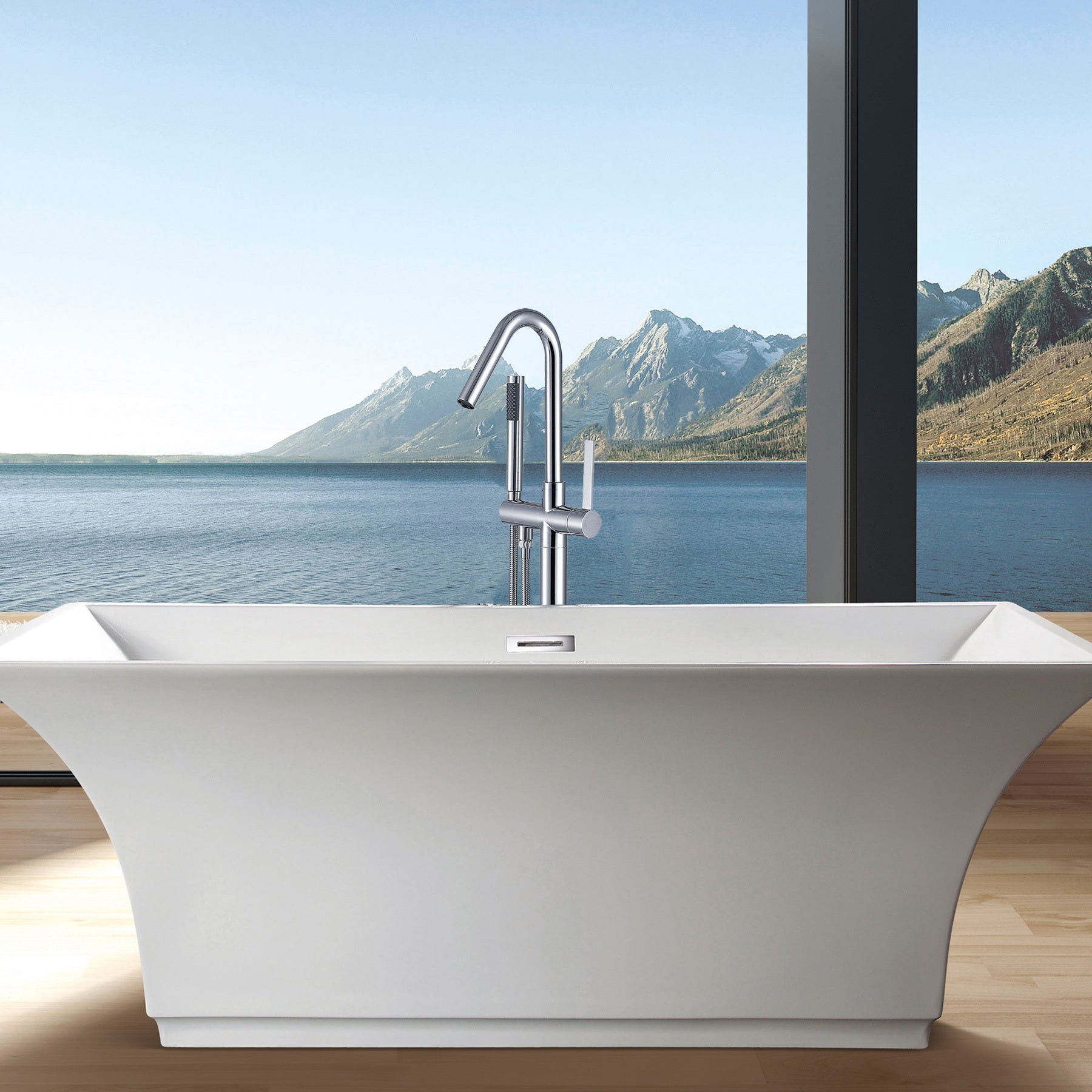 Freestanding Bathtub Faucet With Hand Shower Chrome Metal