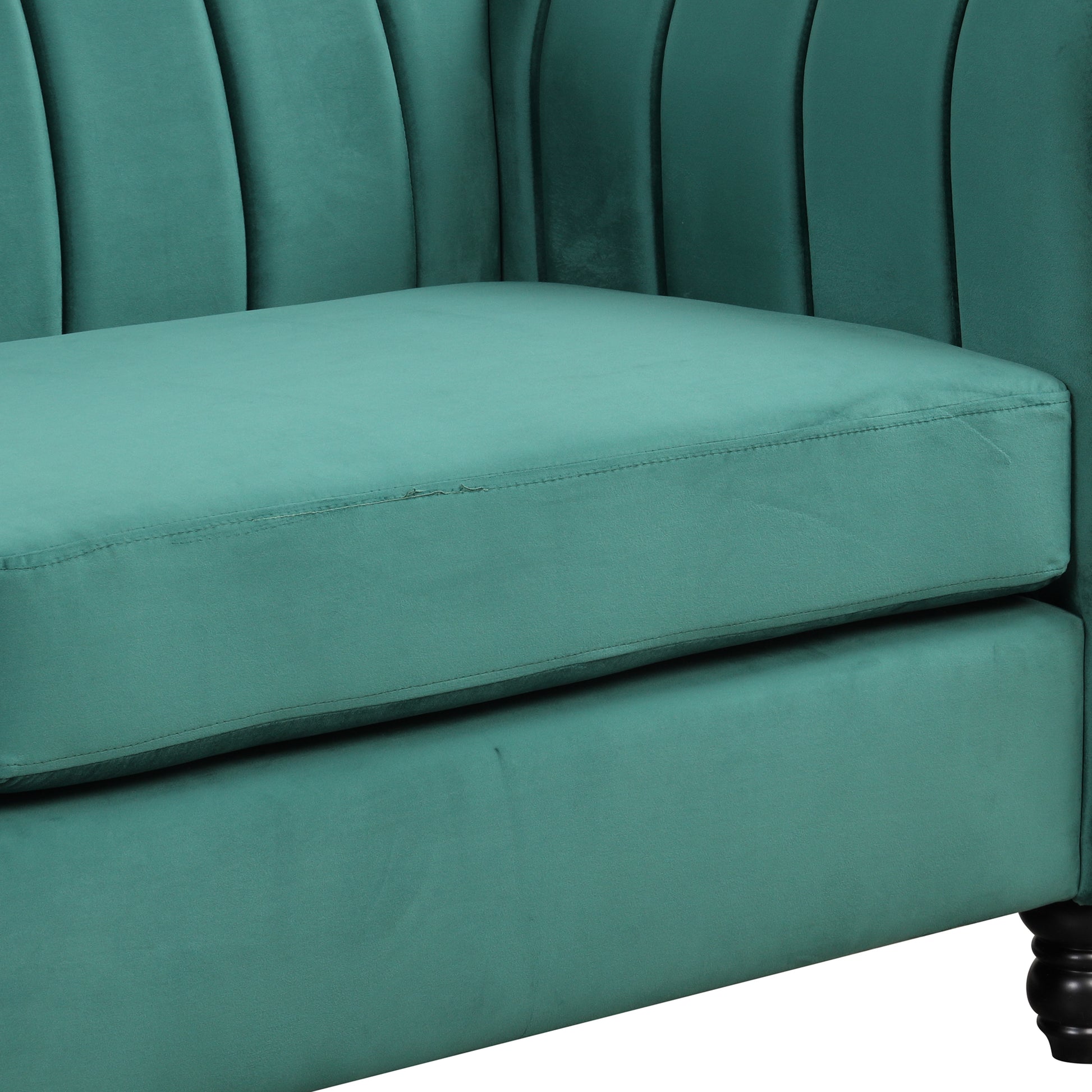 39" Modern Sofa Dutch Fluff Upholstered Sofa With Solid Wood Legs, Buttoned Tufted Backrest,Green Green Foam Polyester