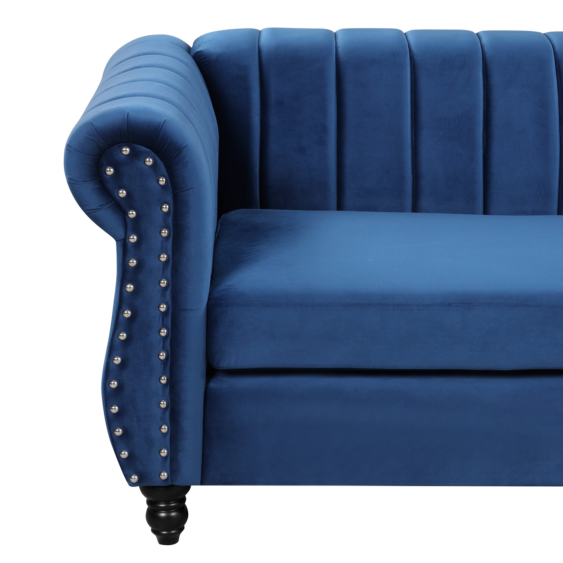 39" Modern Sofa Dutch Fluff Upholstered Sofa With Solid Wood Legs, Buttoned Tufted Backrest,Blue Blue Foam Polyester