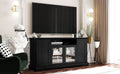 Tv Stand For Tv Up To 65In With 2 Tempered Glass Doors Adjustable Panels Open Style Cabinet, Sideboard For Living Room, Black Black Mdf