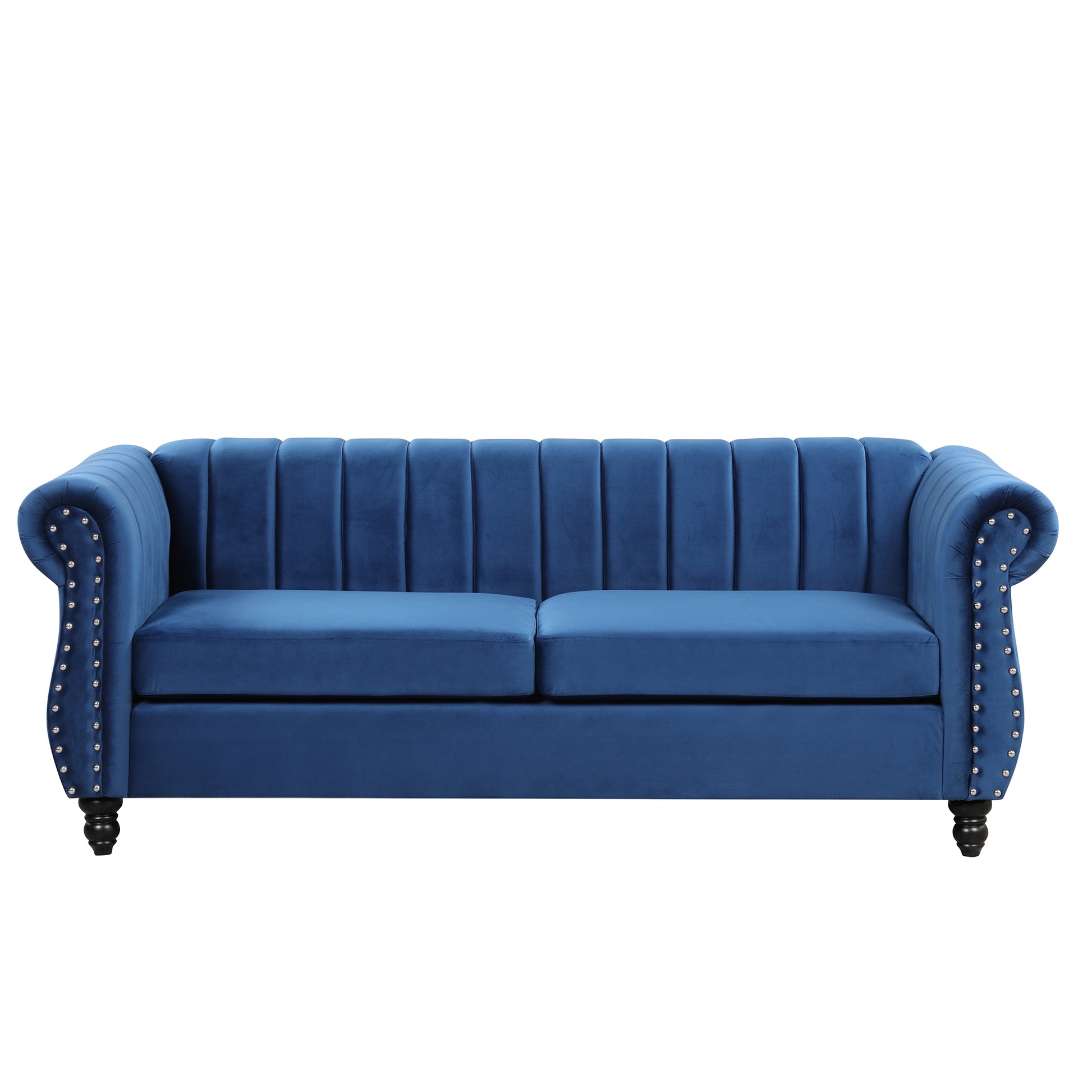 82.5" Modern Sofa Dutch Fluff Upholstered Sofa With Solid Wood Legs, Buttoned Tufted Backrest,Blue Blue Foam Polyester