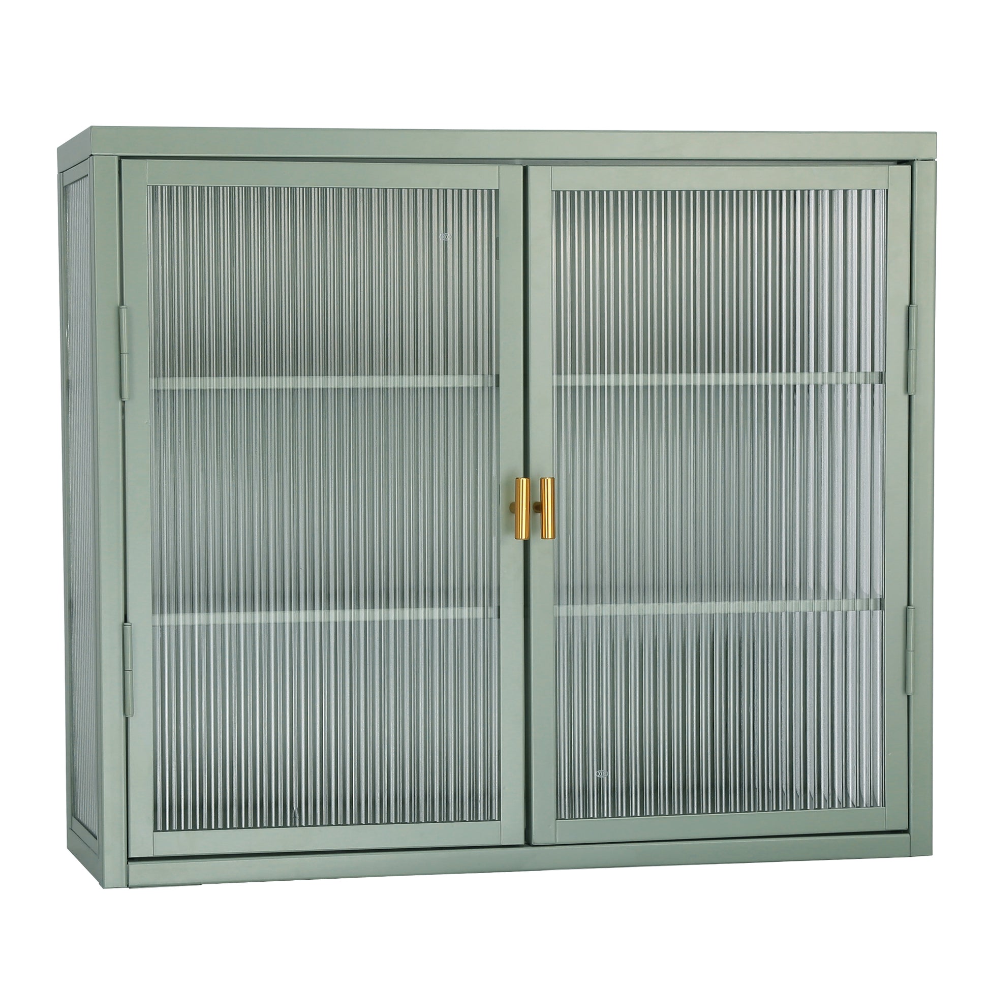 Retro Style Haze Double Glass Door Wall Cabinet With Detachable Shelves For Office, Dining Room,Living Room, Kitchen And Bathroom Mint Green Old Item Code W68751725 Wall Mounted 1 2 Shelves Powder Coated Mint Green Bathroom Glass Doors Tempered Glass