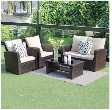 4 Pieces Outdoor Patio Furniture Set Pe Rattan Wicker With Brown Brown Wicker