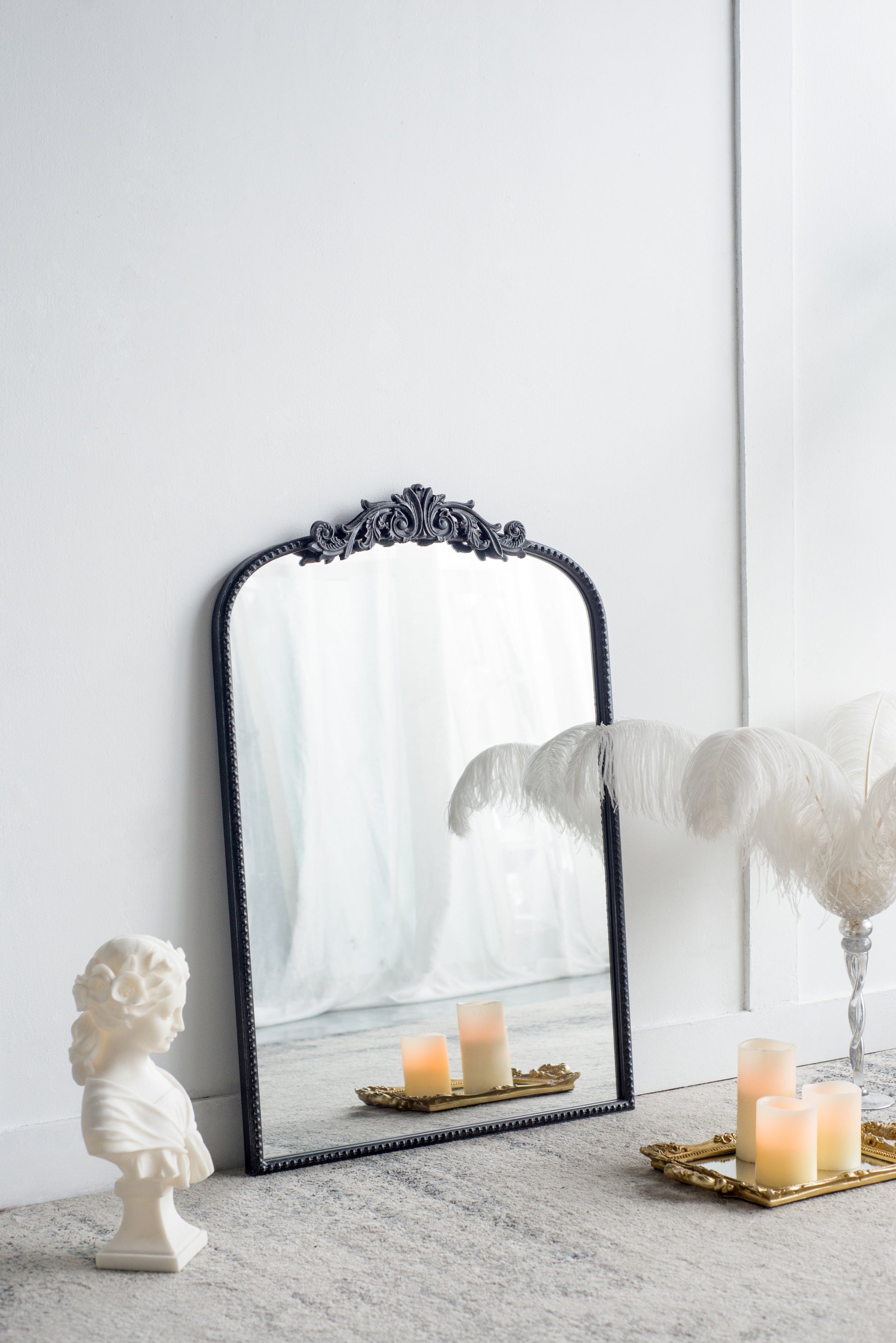 24" X 36" Classic Design Mirror With And Baroque Inspired Frame For Bathroom, Entryway Console Lean Against Wall Black Mdf Glass