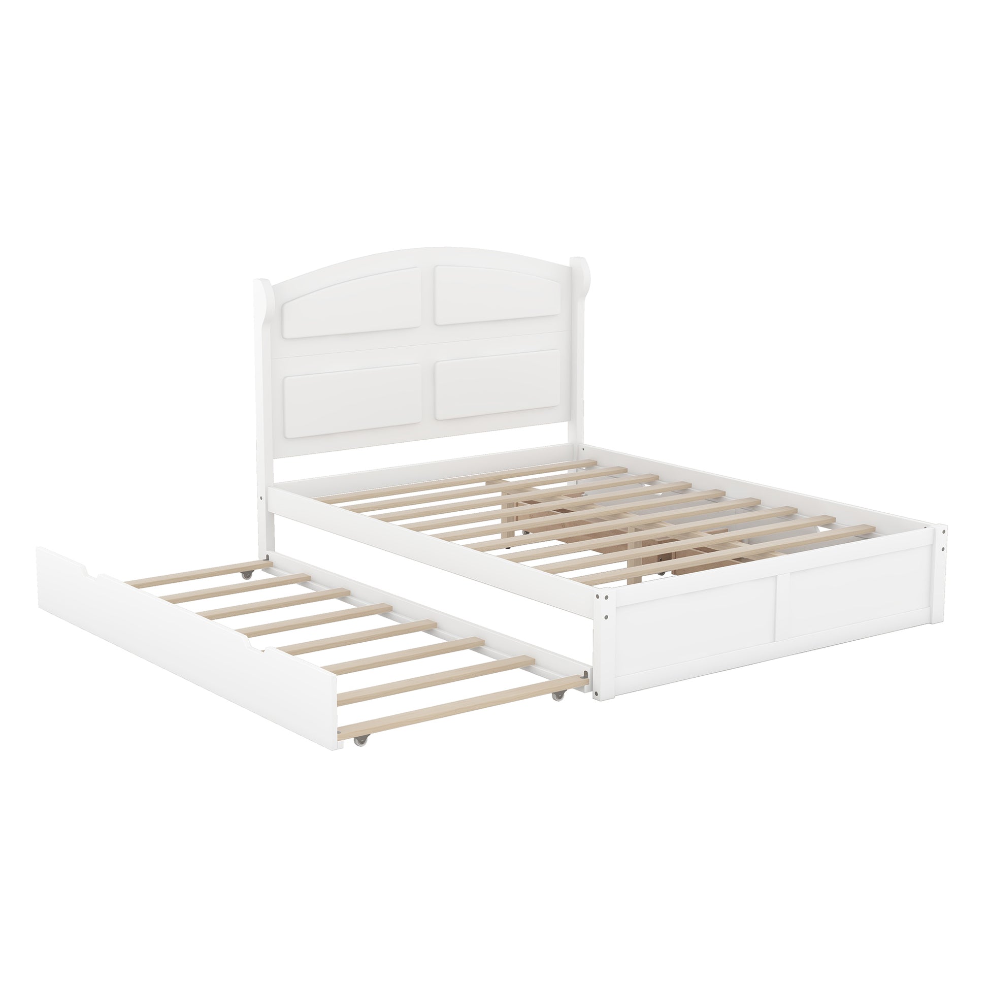 Wood Queen Size Platform Bed With Twin Size Trundle And 2 Drawers, White Box Spring Not Required Queen White Wood Bedroom Bed Frame Solid Wood Mdf