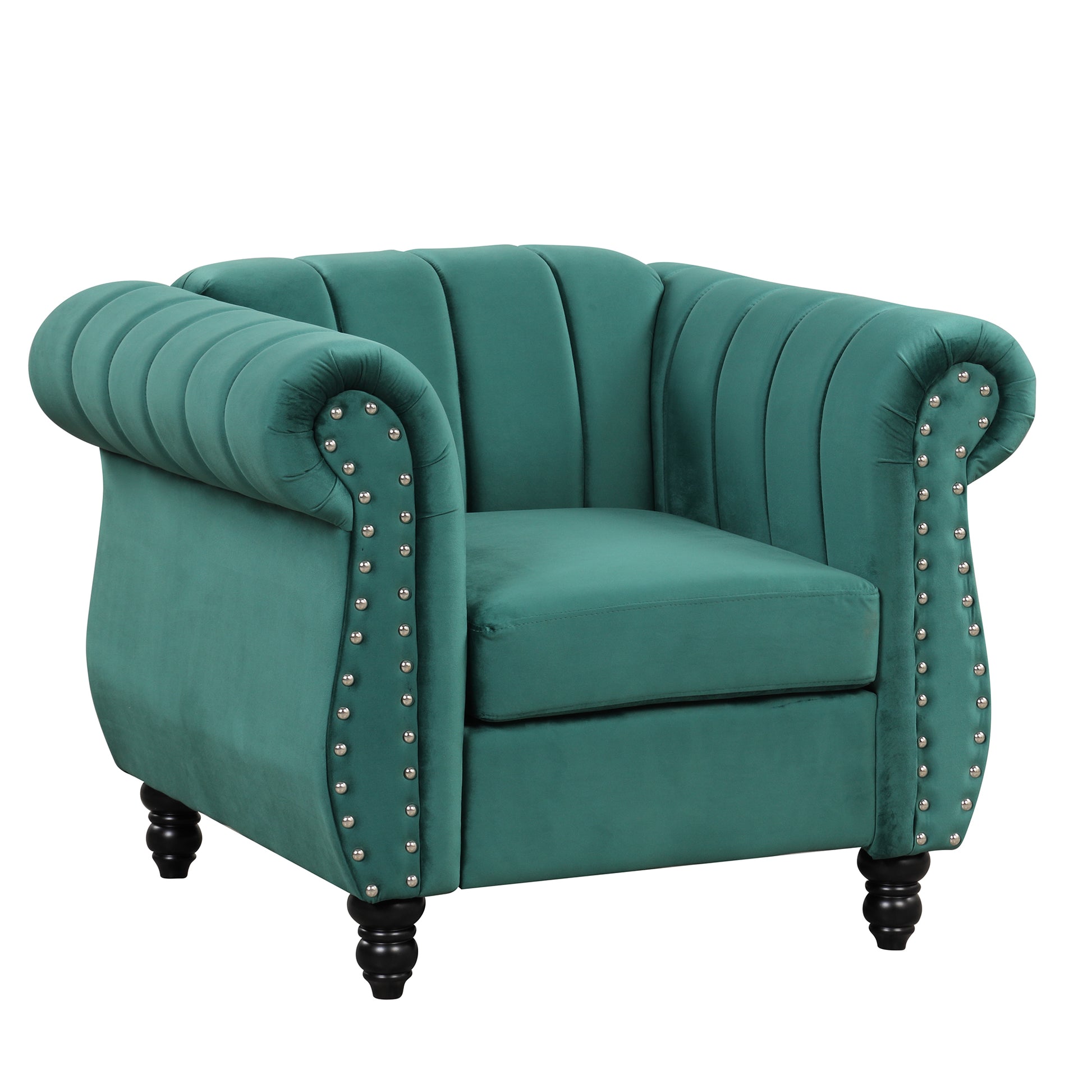 39" Modern Sofa Dutch Fluff Upholstered Sofa With Solid Wood Legs, Buttoned Tufted Backrest,Green Green Foam Polyester