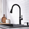 Touch On Kitchen Faucet With Pull Down Sprayer Single Handle Brass Touch Activated Kitchen Sink Faucet With 2 Way Pull Out Sprayer, Matte Black Black Kitchen Classic,Contemporary Ceramic Brass