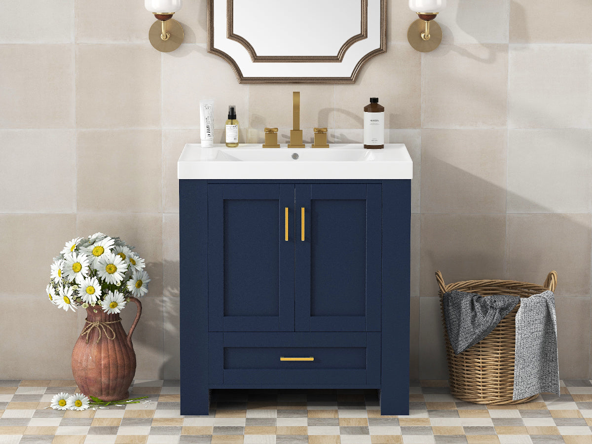 30'' Bathroom Vanity With Seperate Basin Sink, Modern Bathroom Storage Cabinet With Double Sided Storage Shelf, Freestanding Bathroom Vanity Cabinet With Single Sink 1 Blue 2 3 24 To 31 In Soft Close Doors Bathroom Freestanding Modern Mdf Painted