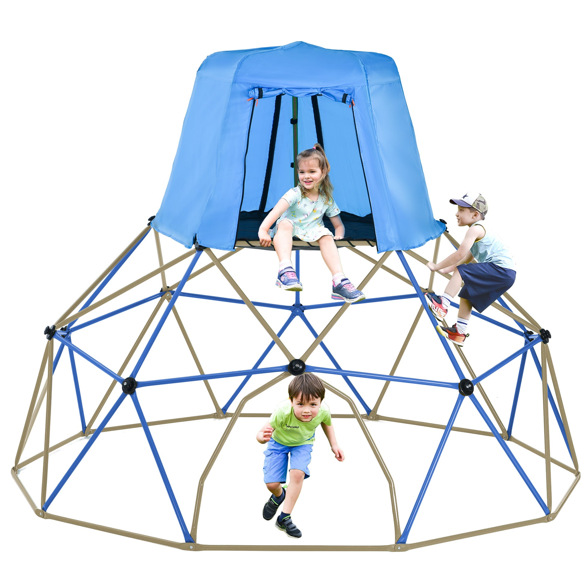 Kids Climbing Dome With Canopy And Playmat 10 Ft Jungle Gym Geometric Playground Dome Climber Play Center, Rust & Uv Resistant Steel Supporting 1000 Lbs Blue Metal Outdoor