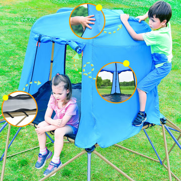 Kids Climbing Dome With Canopy And Playmat 10 Ft Jungle Gym Geometric Playground Dome Climber Play Center, Rust & Uv Resistant Steel Supporting 1000 Lbs Blue Metal Outdoor