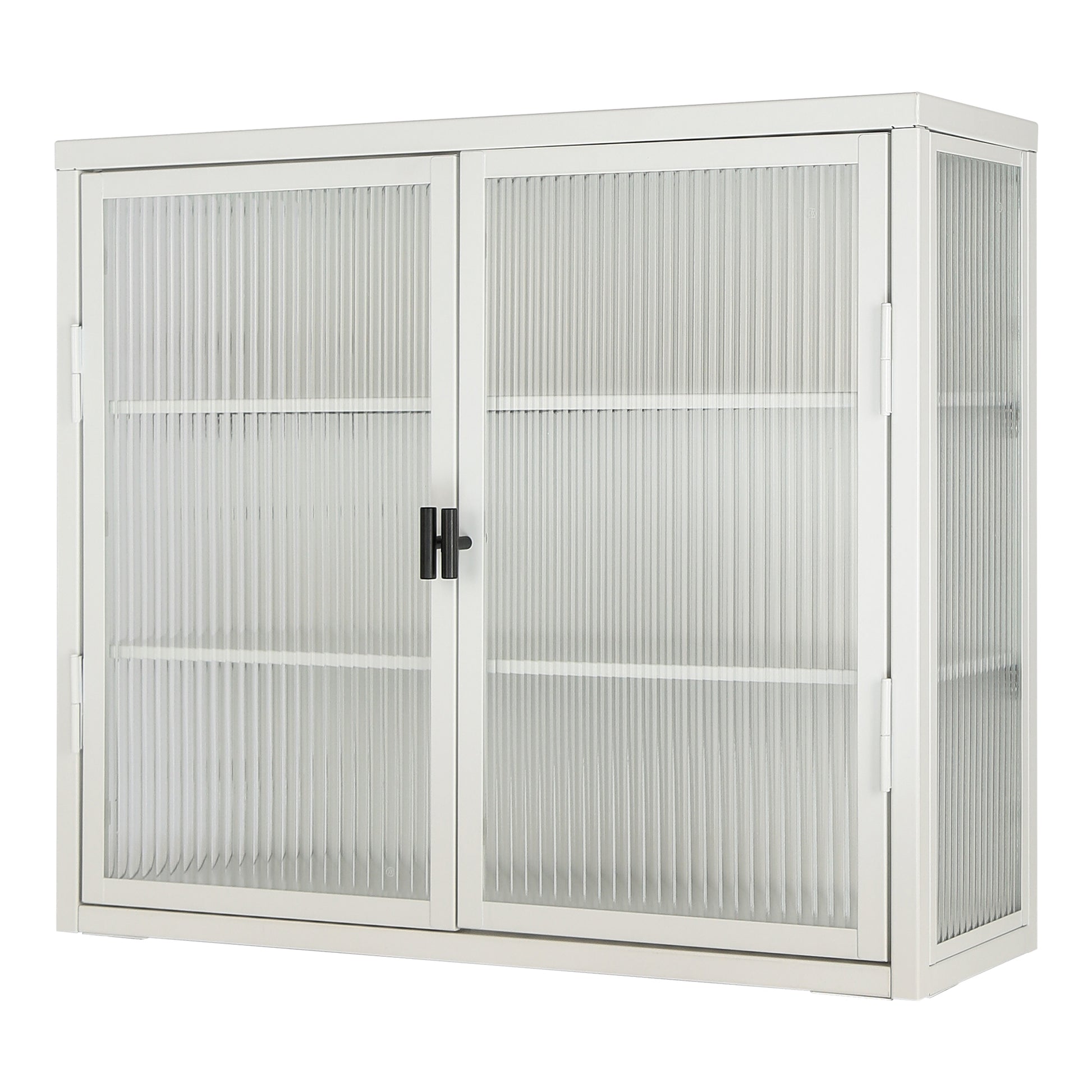 Retro Style Haze Double Glass Door Wall Cabinet With Detachable Shelves For Office, Dining Room,Living Room, Kitchen And Bathroom White Color Old Item Code W687102314 Wall Mounted 1 2 Shelves Powder Coated White Bathroom Glass Doors Tempered Glass Sheet