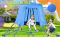 Kids Climbing Dome With Canopy And Playmat 10 Ft Jungle Gym Geometric Playground Dome Climber Play Center, Rust & Uv Resistant Steel Supporting 1000 Lbs Blue Metal Outdoor