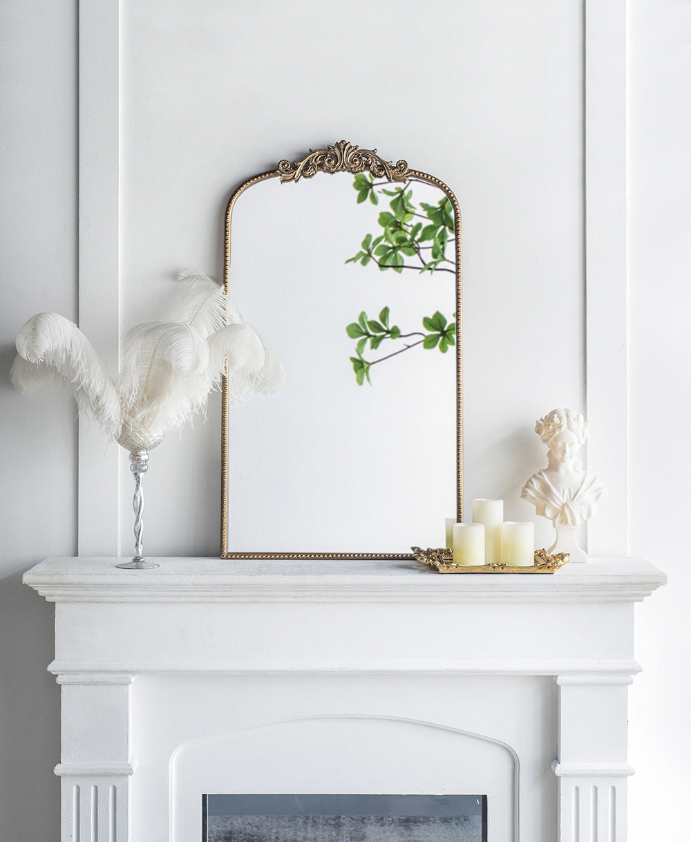 24" X 42" Gold Arch Mirror, Baroque Inspired Wall Decor For Bathroom Bedroom Living Room Gold Mdf Glass