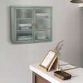 Retro Style Haze Double Glass Door Wall Cabinet With Detachable Shelves For Office, Dining Room,Living Room, Kitchen And Bathroom Mint Green Old Item Code W68751725 Wall Mounted 1 2 Shelves Powder Coated Mint Green Bathroom Glass Doors Tempered Glass