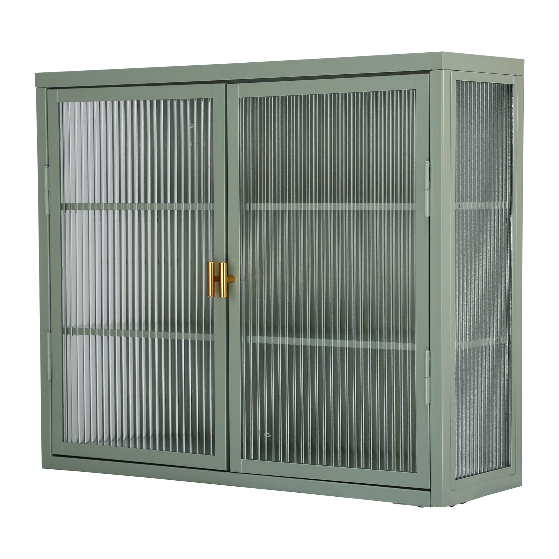 Retro Style Haze Double Glass Door Wall Cabinet With Detachable Shelves For Office, Dining Room,Living Room, Kitchen And Bathroom Mint Green Old Item Code W68751725 Wall Mounted 1 2 Shelves Powder Coated Mint Green Bathroom Glass Doors Tempered Glass