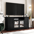 Tv Stand For Tv Up To 65In With 2 Tempered Glass Doors Adjustable Panels Open Style Cabinet, Sideboard For Living Room, Black Black Mdf