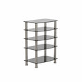 5 Tier Tempered Glass Side Table Stainless Steel Frame End Table For Living Room, Bedroom, Black Black Tempered Glass
