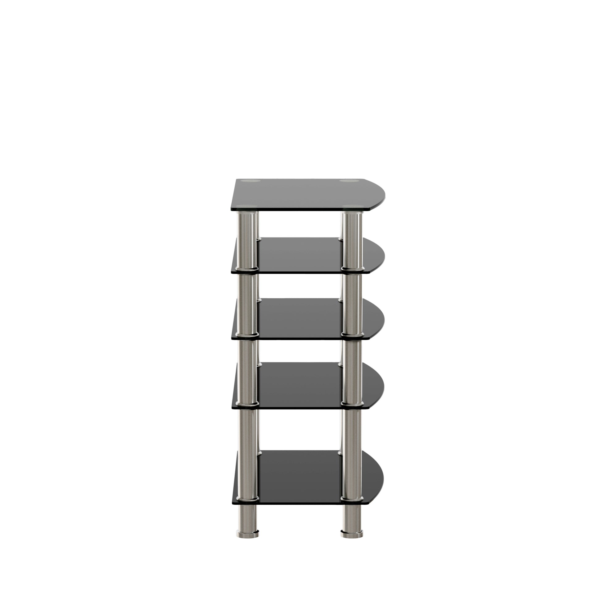 5 Tier Tempered Glass Side Table Stainless Steel Frame End Table For Living Room, Bedroom, Black Black Tempered Glass