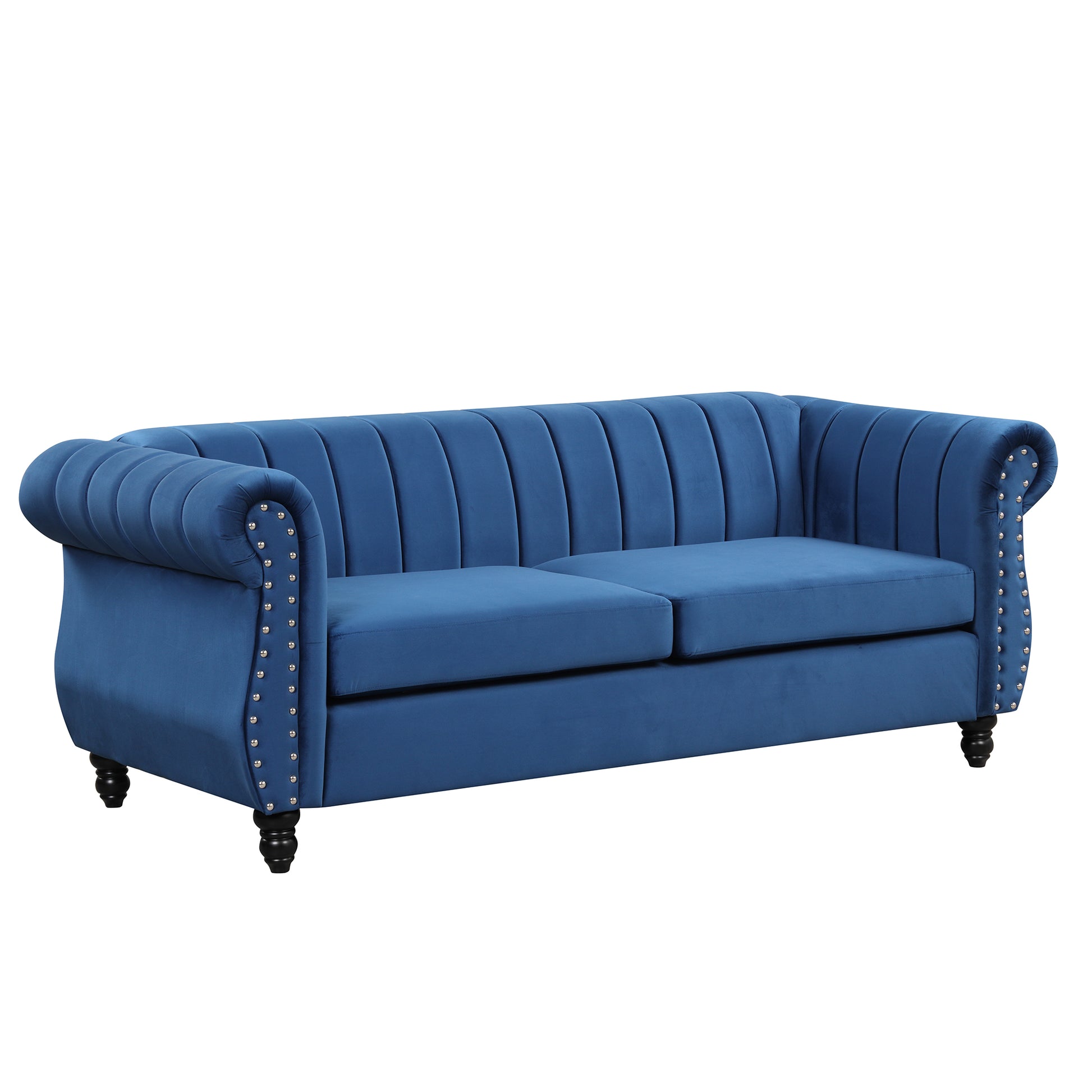 82.5" Modern Sofa Dutch Fluff Upholstered Sofa With Solid Wood Legs, Buttoned Tufted Backrest,Blue Blue Foam Polyester