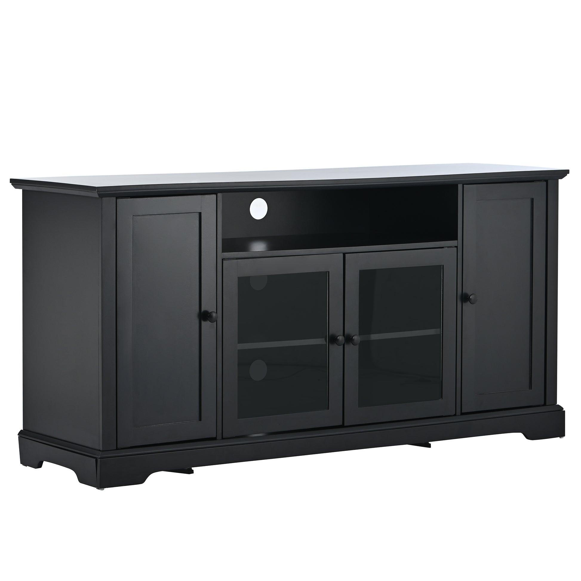 Tv Stand For Tv Up To 65In With 2 Tempered Glass Doors Adjustable Panels Open Style Cabinet, Sideboard For Living Room, Black Black Mdf