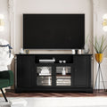 Tv Stand For Tv Up To 65In With 2 Tempered Glass Doors Adjustable Panels Open Style Cabinet, Sideboard For Living Room, Black Black Mdf