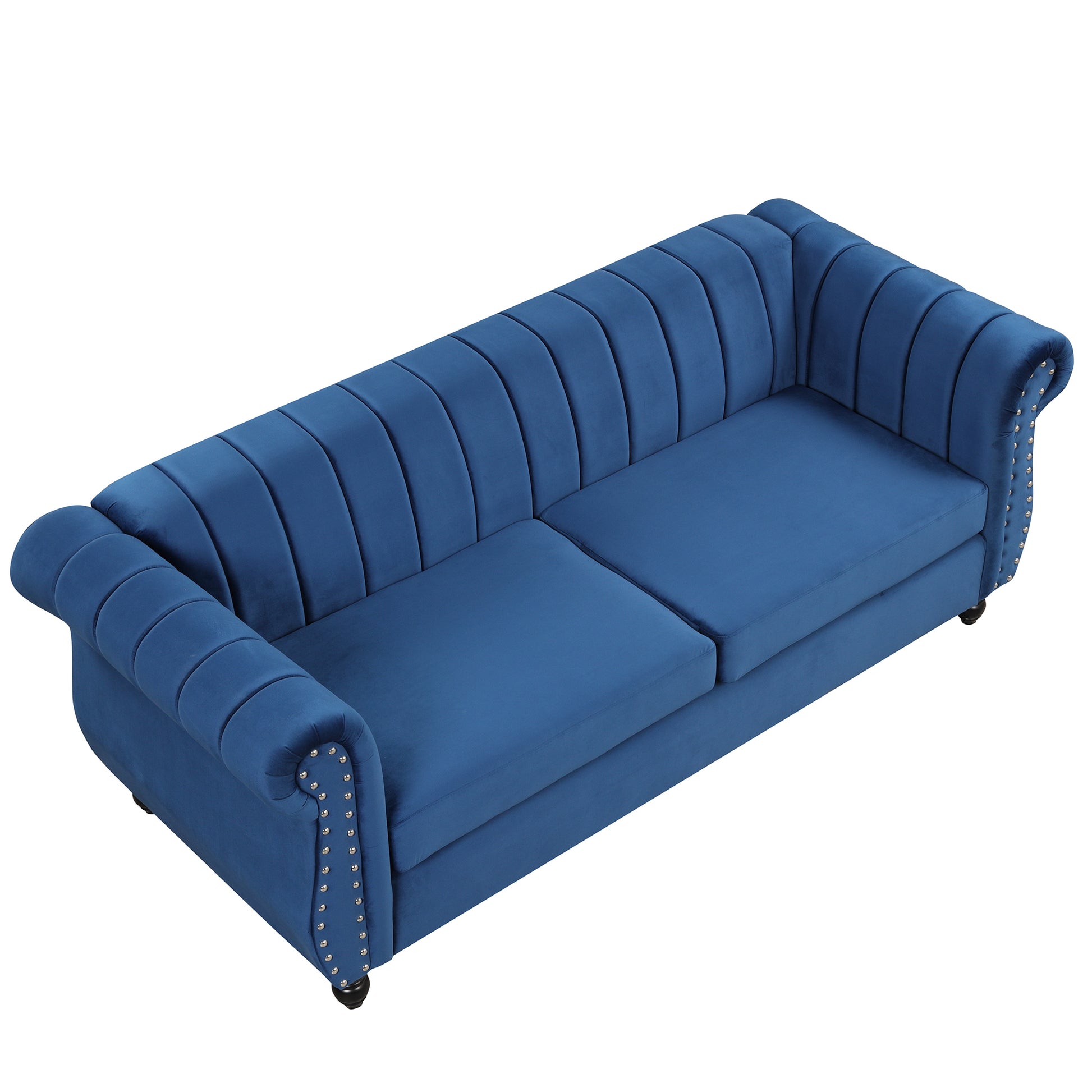 82.5" Modern Sofa Dutch Fluff Upholstered Sofa With Solid Wood Legs, Buttoned Tufted Backrest,Blue Blue Foam Polyester