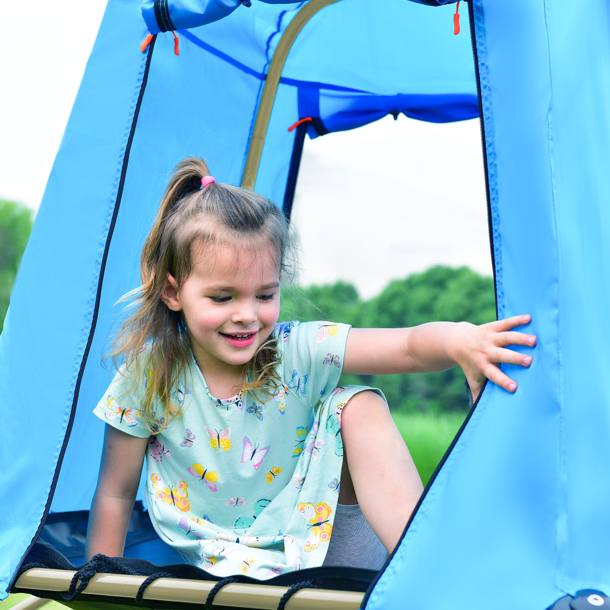 Kids Climbing Dome With Canopy And Playmat 10 Ft Jungle Gym Geometric Playground Dome Climber Play Center, Rust & Uv Resistant Steel Supporting 1000 Lbs Blue Metal Outdoor