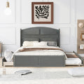 Wood Queen Size Platform Bed With Twin Size Trundle And 2 Drawers, Antique Gray Box Spring Not Required Queen Antique Gray Wood Bedroom Bed Frame Solid Wood Mdf