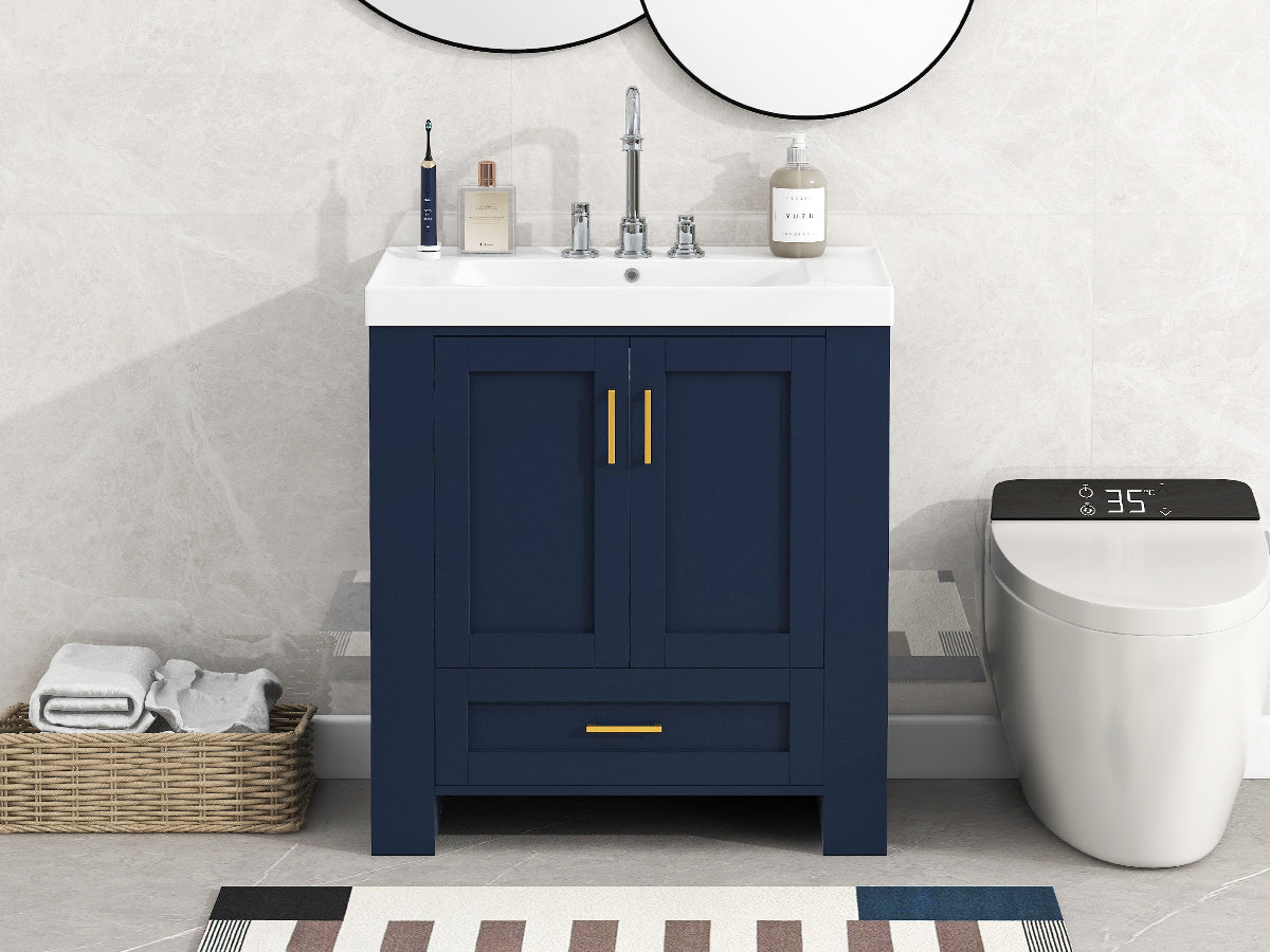 30'' Bathroom Vanity With Seperate Basin Sink, Modern Bathroom Storage Cabinet With Double Sided Storage Shelf, Freestanding Bathroom Vanity Cabinet With Single Sink 1 Blue 2 3 24 To 31 In Soft Close Doors Bathroom Freestanding Modern Mdf Painted