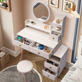 Stylish Vanity Table Cushioned Stool, Touch Control Led Mirror, Large Capacity Storage Cabinet, 5 Drawers, Fashionable Makeup Furniture, Length Adjustable L31.5