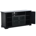 Tv Stand For Tv Up To 65In With 2 Tempered Glass Doors Adjustable Panels Open Style Cabinet, Sideboard For Living Room, Black Black Mdf